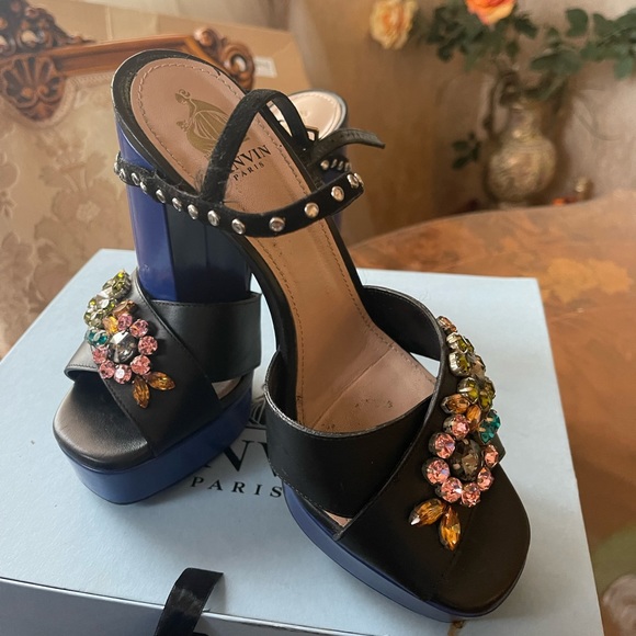 Lanvin Paris women’s platform wedges crystal embellished front sandals s… - Picture 8 of 16